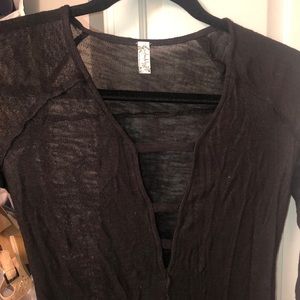 long sleeve free people cage front black top